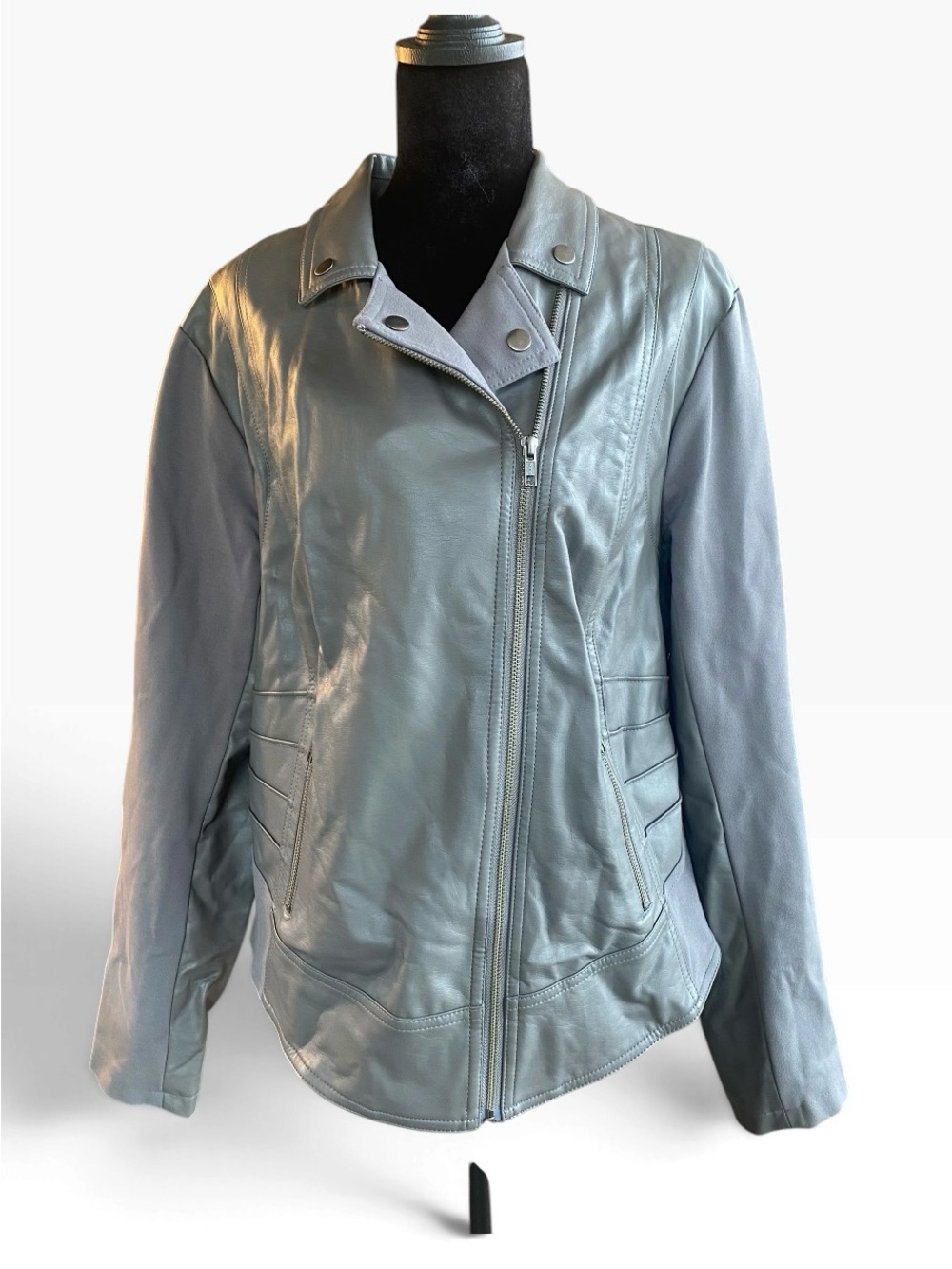Torrid Size 2 2X Metallic Gray Faux Leather Moto Jacket Mixed Media Biker